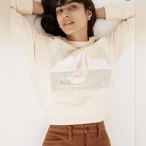 MADEWELL LET’S SAIL AWAY SOURCED COTTON CROP SWEATSHIRT SWEATER WOMENS SMALL